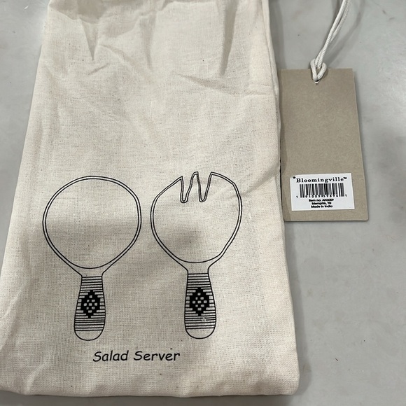 Bloomingville 7" Mango Wood Salad Servers with Bamboo Wrapped Handles/NWT - Picture 7 of 10